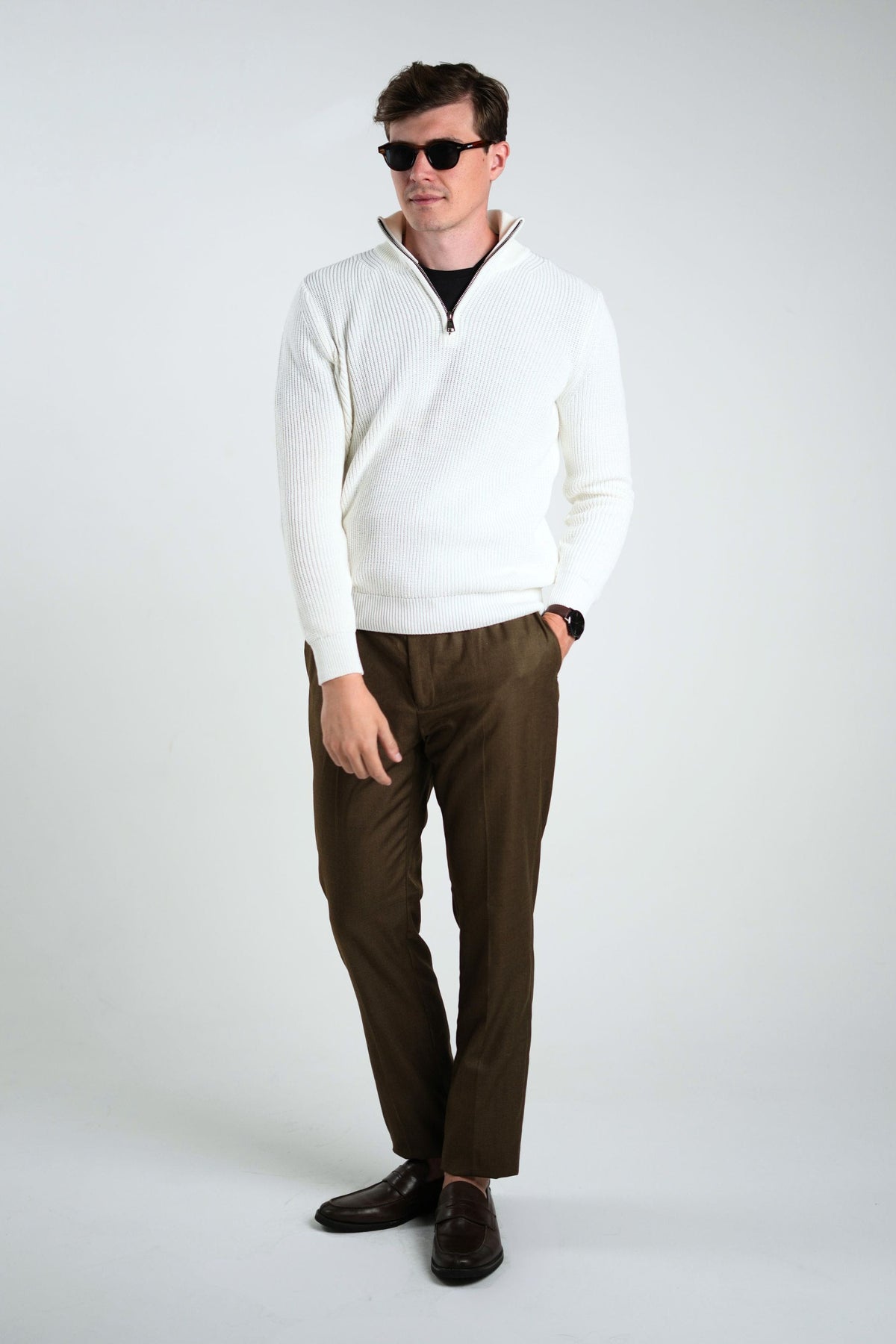Suéter Quarter-Zip Ponto Pérola Off-White