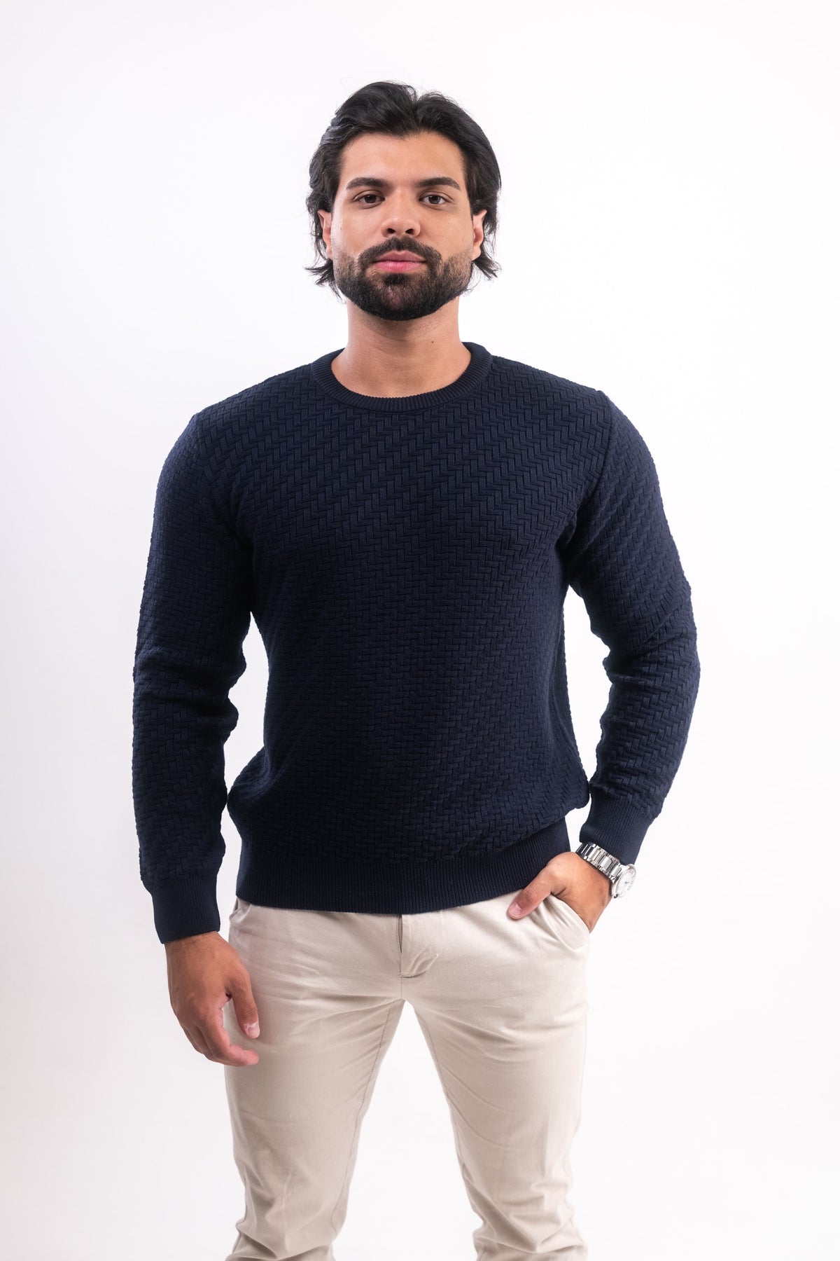 Suéter Tricot Texturizado Azul Marinho