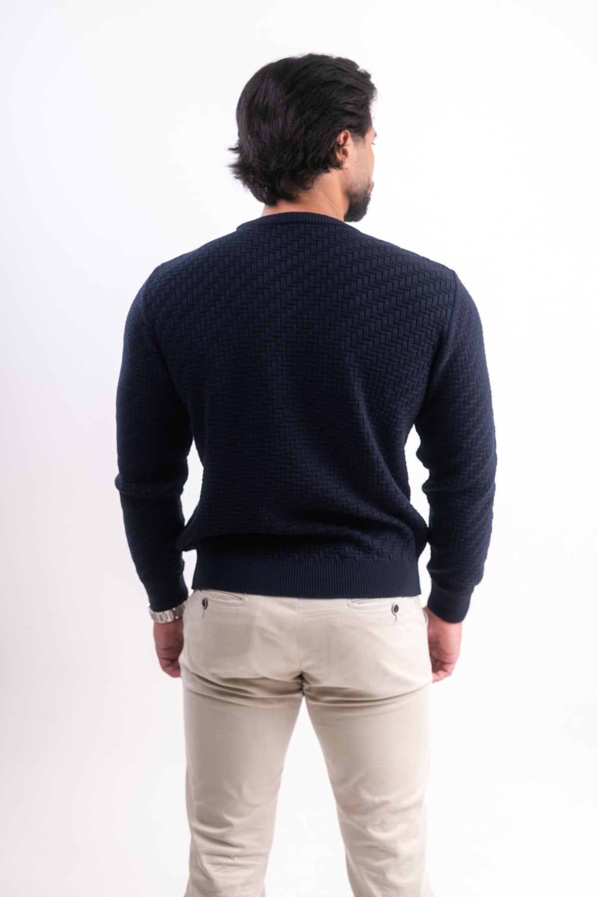 Suéter Tricot Texturizado Azul Marinho