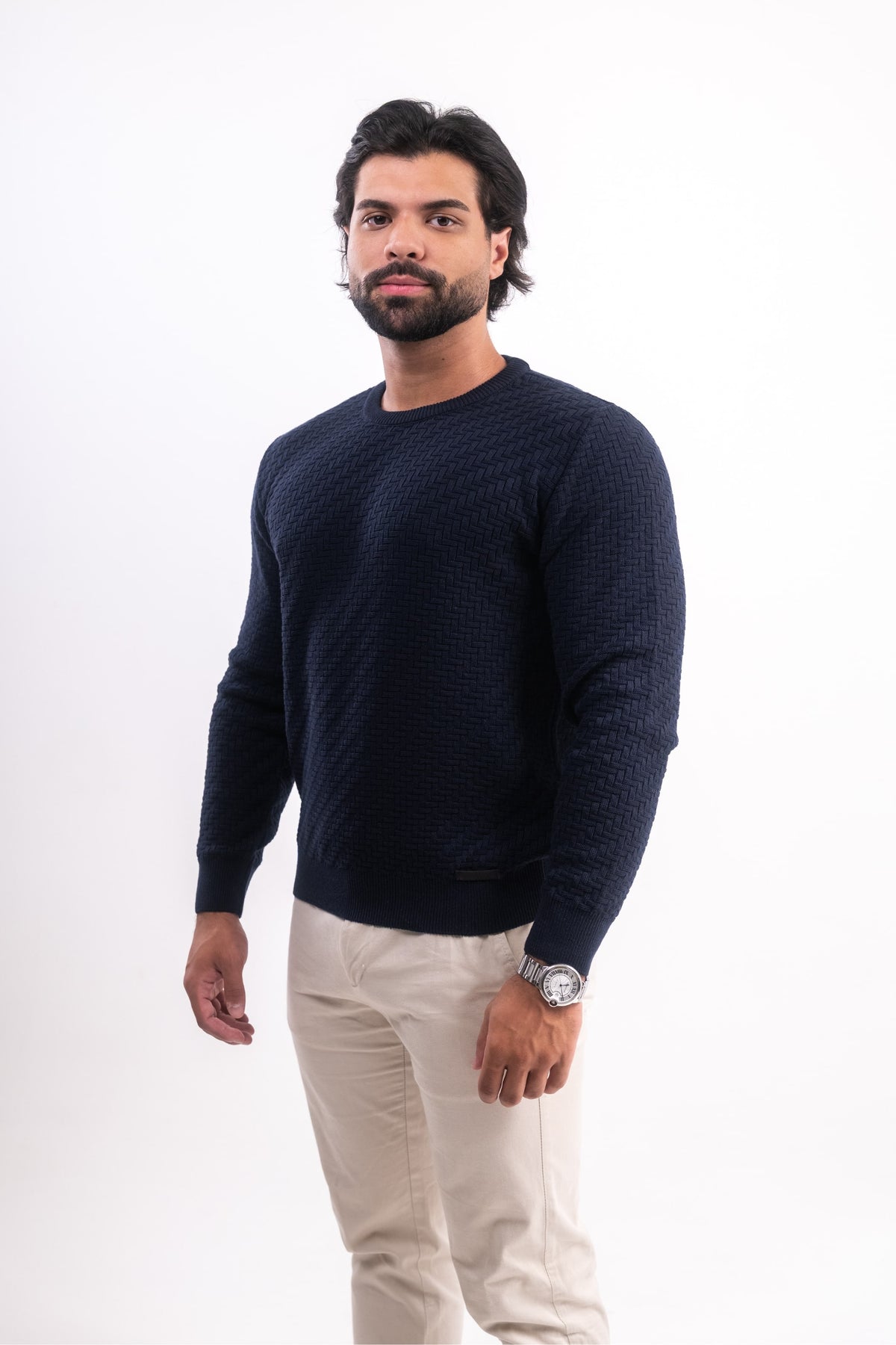 Suéter Tricot Texturizado Azul Marinho