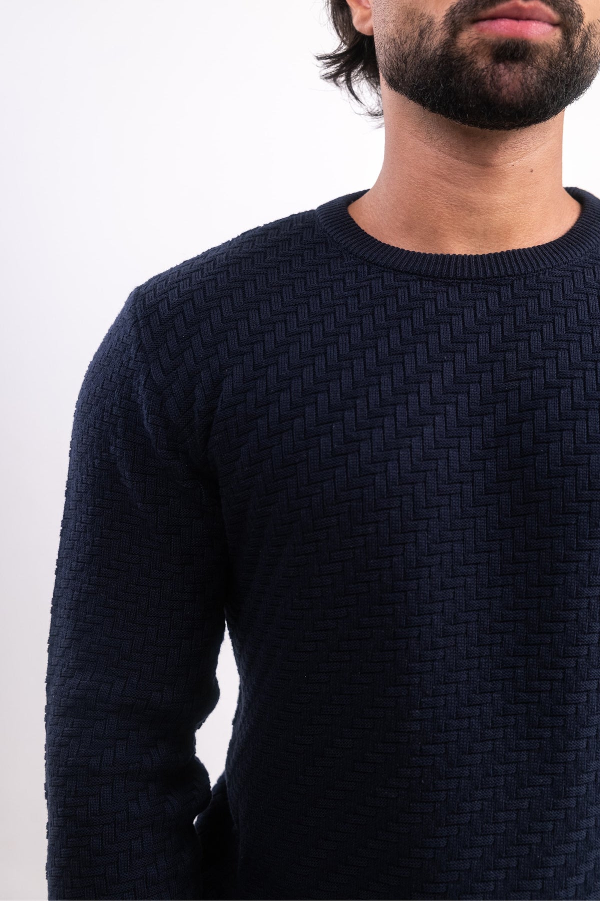 Suéter Tricot Texturizado Azul Marinho