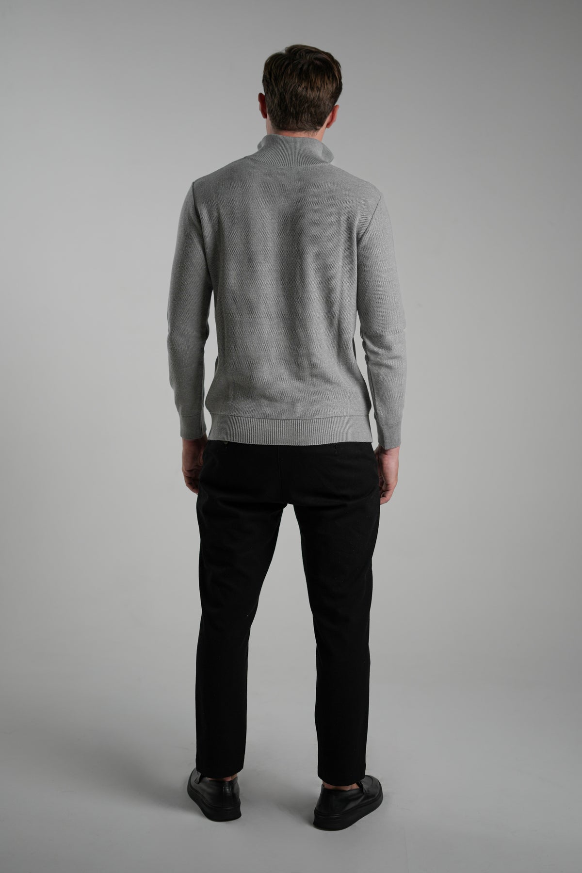 Suéter Quarter-Zip Ponto Piquet Cinza Claro