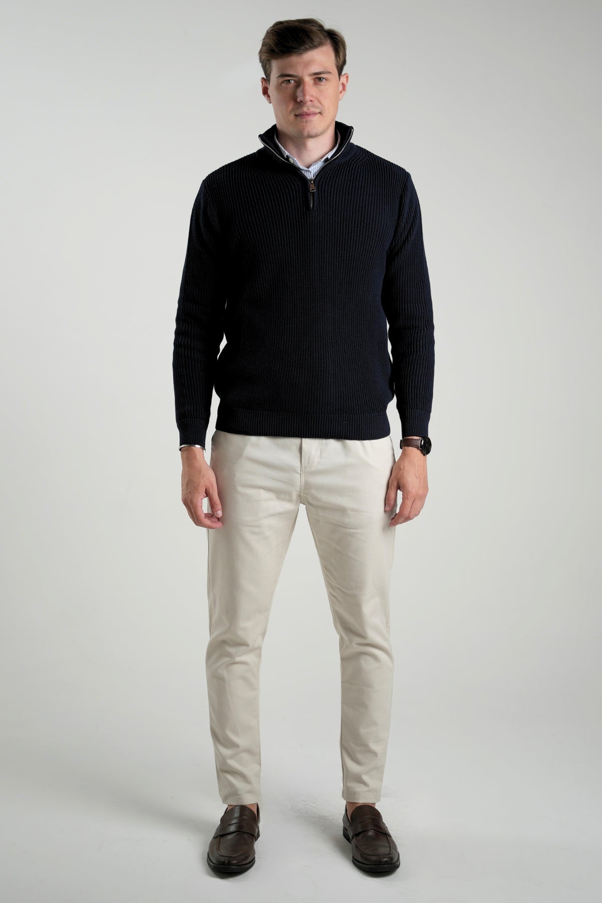 Suéter Quarter-Zip Ponto Pérola Azul Marinho