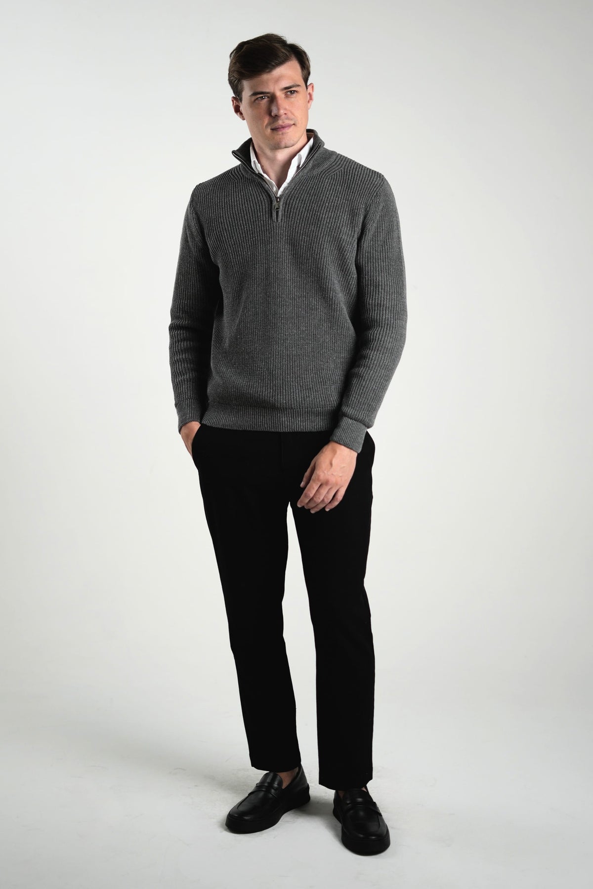 Suéter Quarter-Zip Ponto Pérola Grafite Mescla