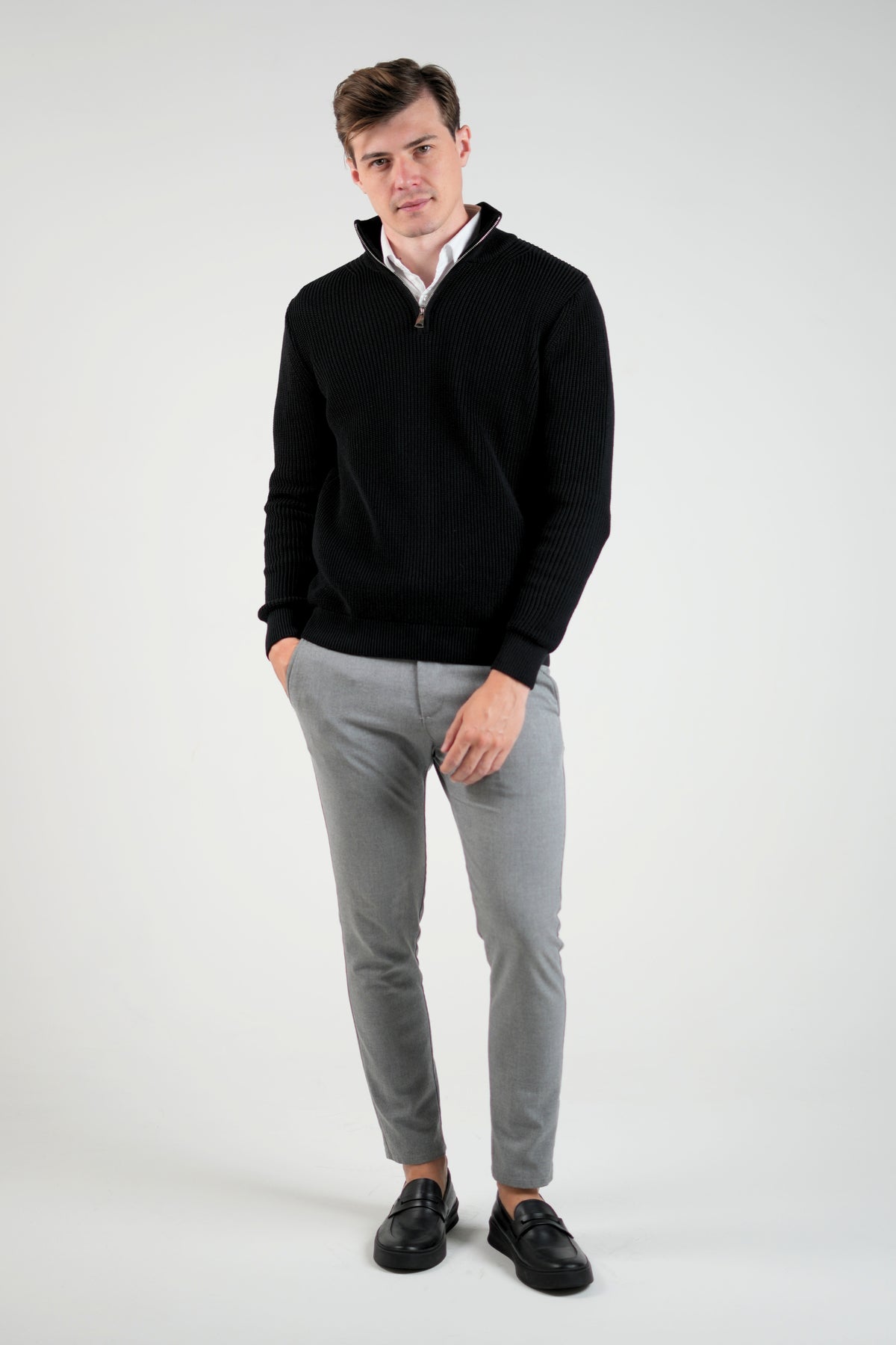 Suéter Quarter-Zip Ponto Pérola Preto