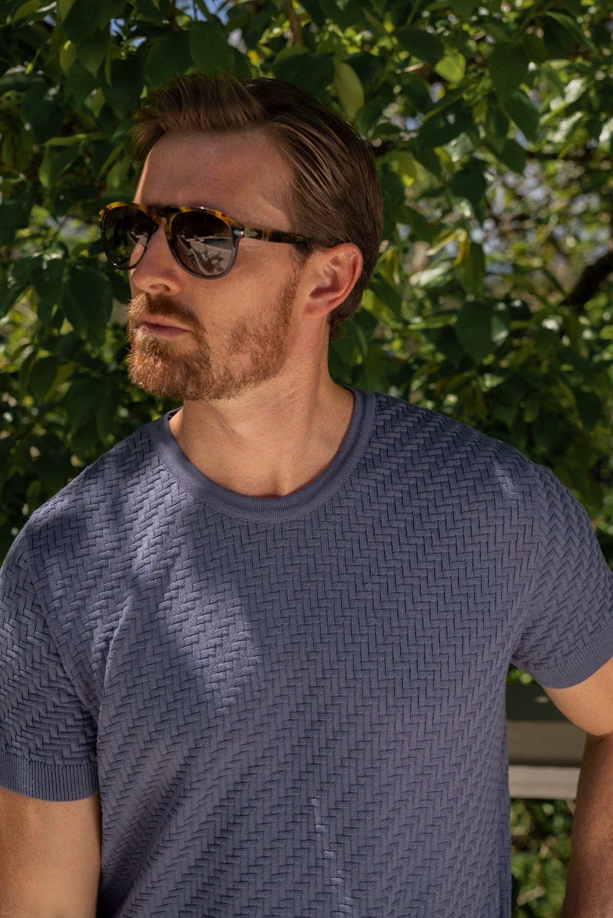 Camiseta Tricot Texturizada Azul Índigo