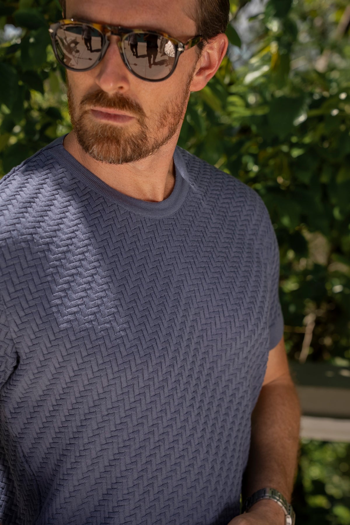 Camiseta Tricot Texturizada Azul Índigo