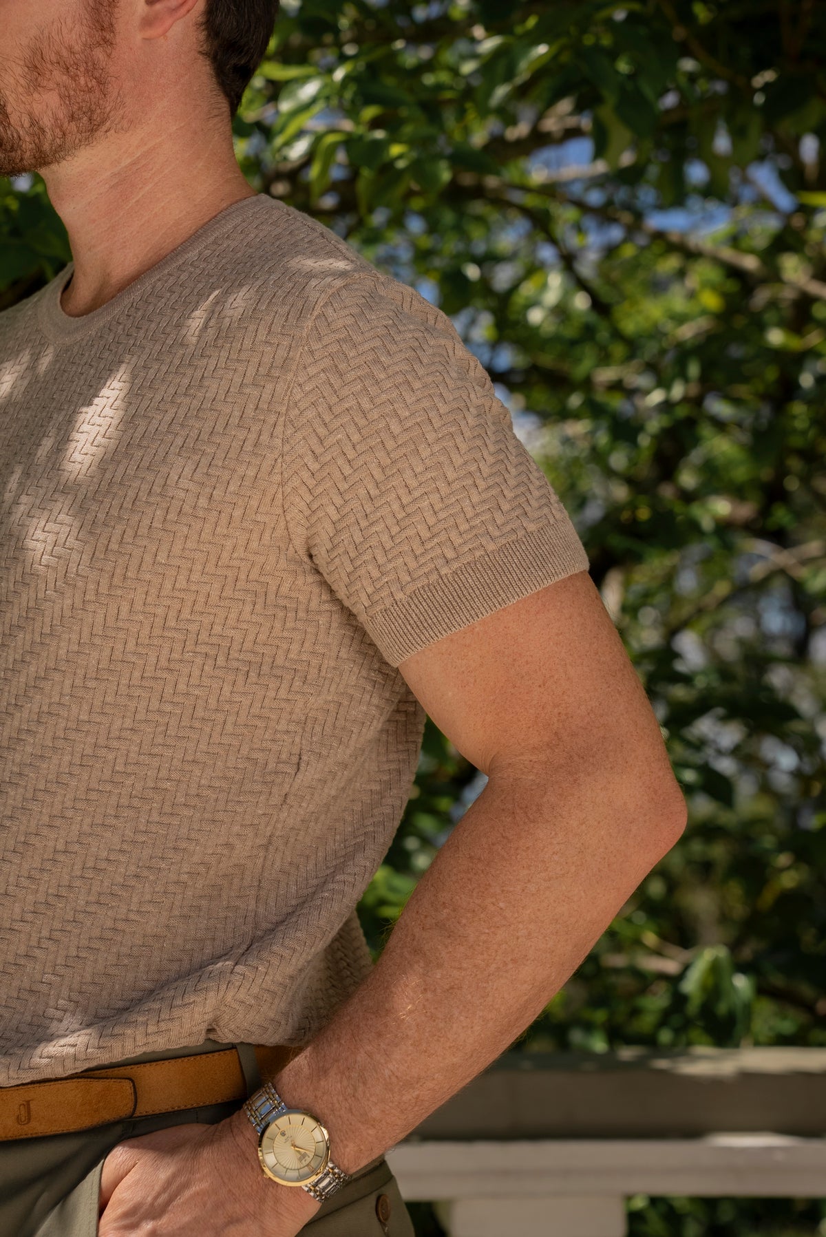Camiseta Tricot Texturizada Bege